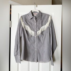 Vintage H Bar C Ranchwear Western Fringe Pearl Snap